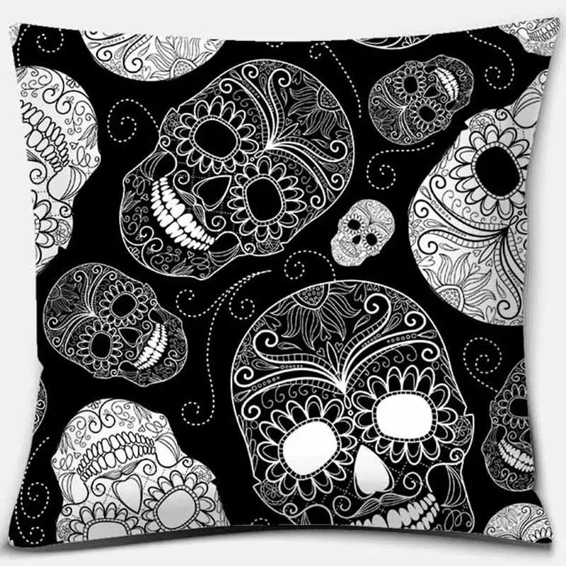 Fashion Skull Flower Series Pattern Printed Soft Square Pillowslip Polyester Cushion Cover Pillowcase Living Room Home Decor