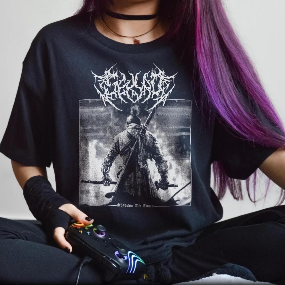 Sekiro Shadows Die Twice T-Shirt VonSoftware Metallisches Videospiel-T-Shirt Reine Baumwolle Alle Jahreszeiten Paar Streetwear T-Shirt