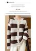 2024 Women's Color Block Pure Wool Knit Cardigan - Casual Round Neck, Loose Fit with Button Closure