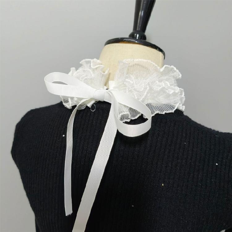 Vintage Neck Ruff Collar Victorian Layered Ruffled Mesh Choker with Ties Bandage for Women Girls Clothing Accessory