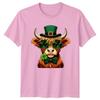 St Patricks Day Highland Cow With Shamrock TShirt Cattle Irish Holiday