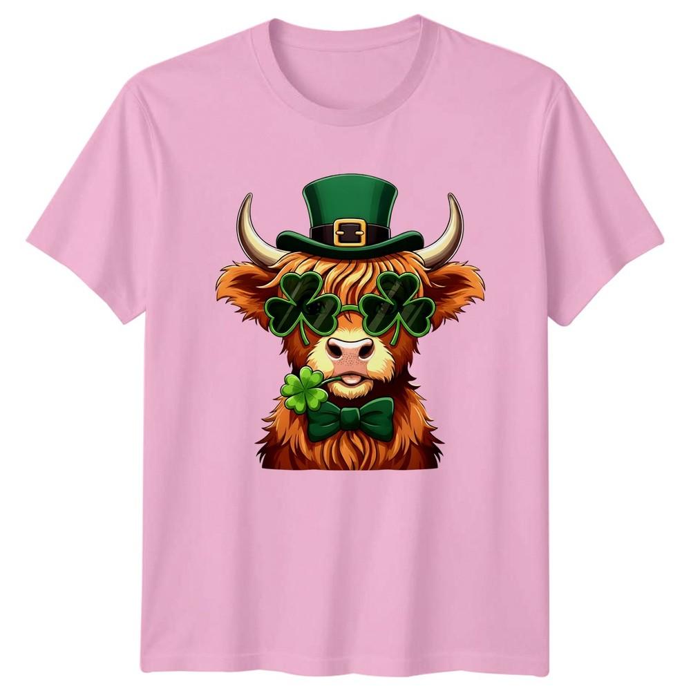 St Patricks Day Highland Cow With Shamrock TShirt Cattle Irish Holiday