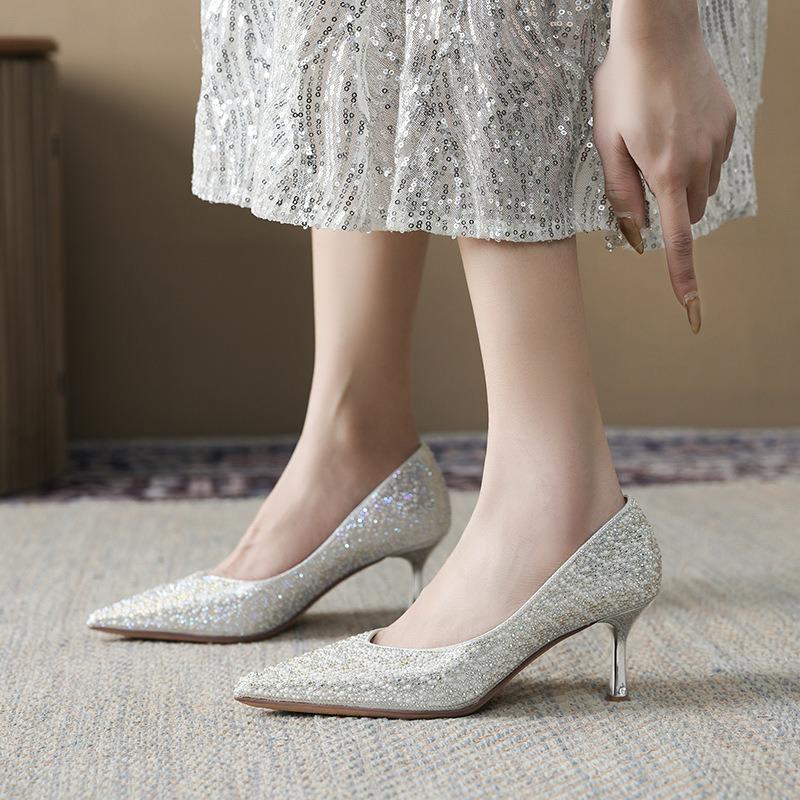 Luksusowe buty ślubne Xiuhe wysadzane diamentami, dla panny młodej, wysoki temperament, szpilki, szpiczaste noski, cienkie obcasy, pojedyncze buty nie są męczące.
