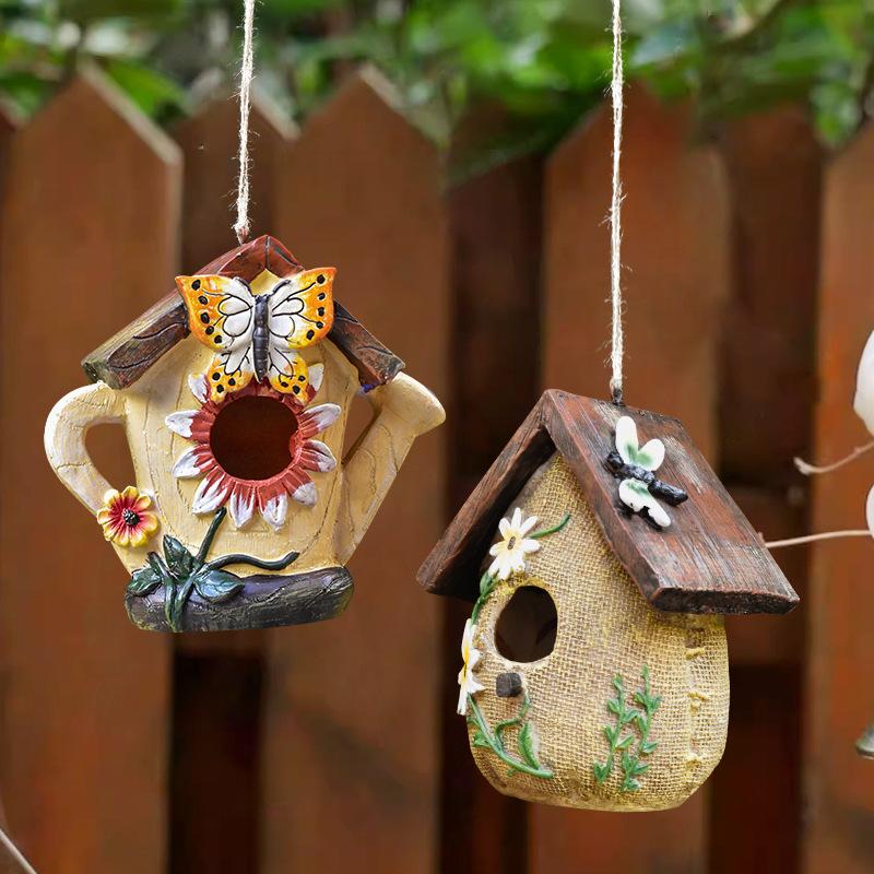 American Country-Style Birdhouse, Outdoor Decor, Garden Statue, Yard Ornament, Pet, Gardening, Landscaping, Resin