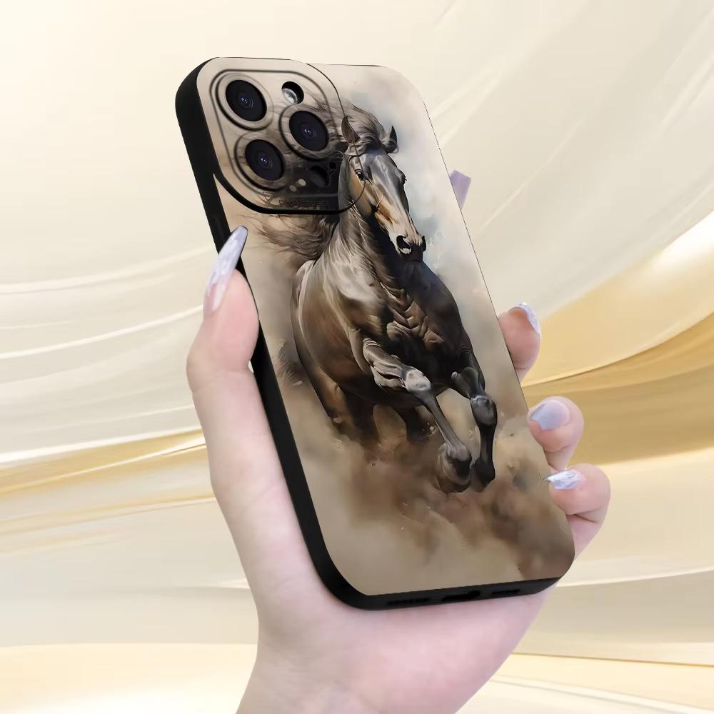 Creative design black horse pattern Phone Case For iPhone 17 Pro Max 16E 15 Pro 14 13 12 11 Mini AIR XS XR XS 8Plus  anti drop