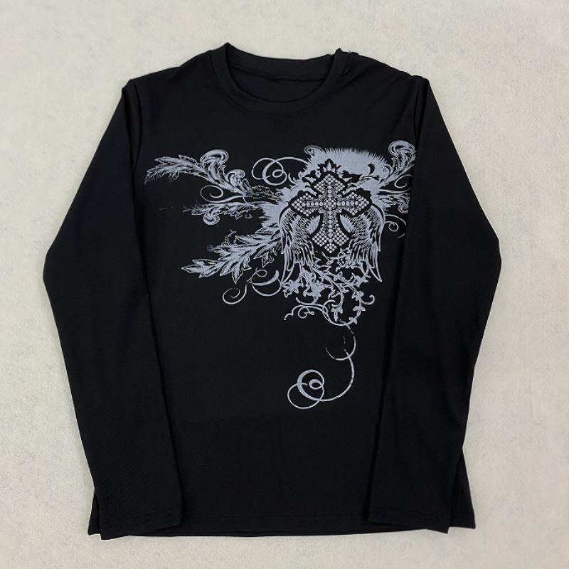 

Топ с длинным рукавом, круглым вырезом, облегающий, с принтом в стиле Y2K spicy girl S чёрный