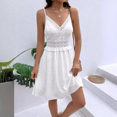 Women's Polka Dot Jacquard Water-soluble Lace Lace Patchwork V-neck Halter Dress