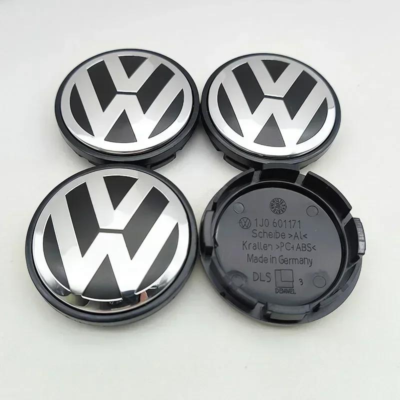 4 Stück 56mm 65mm Auto Emblem Radnabenmitte Nabenkappe für VW Volkswagen Golf Jetta Polo Passat Touran CC 3B7601171 1J0601171 black
