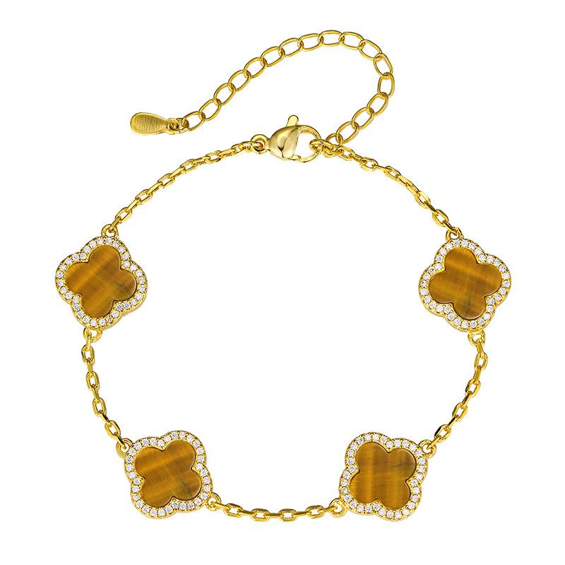 Jewelry Set Earrings Necklace Bracelet New Accessories Four Leaf Clover Natural Tiger Eye Stone Light Luxury Women's