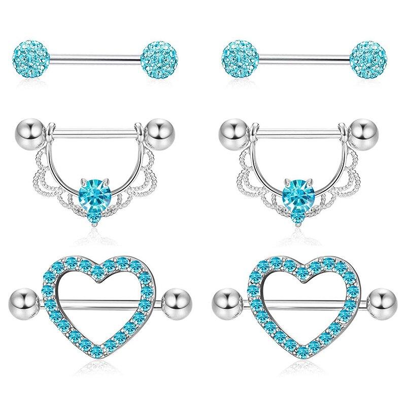 Surgical Steel Heart Nipple Piercing Rings Sets 14G Crystal Tongue Ring Nipple Barbell Lot Sexy Piercing Nipple Body Jewelry
