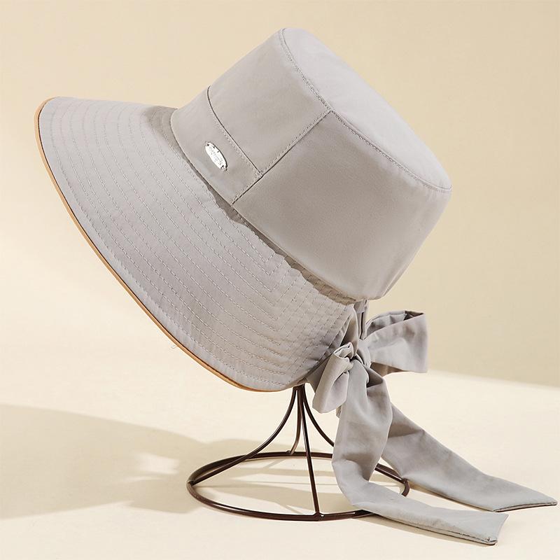 Spring and summer light outdoor UV protection large brim bow bucket hat women