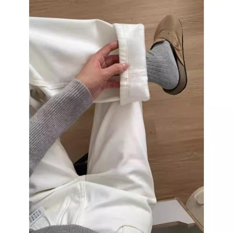 Women's High Waist Wide Leg Jeans Loose Fit Commuter Fleece Lined Straight Autumn Winter Denim Pants