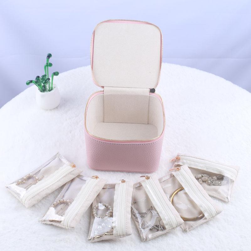 Leather Jewelry Organizer Box with Separate Bag Necklace Earring Storage Box Modern Creative Portable Travel Women's Jewelry Ornaments Packaging Case