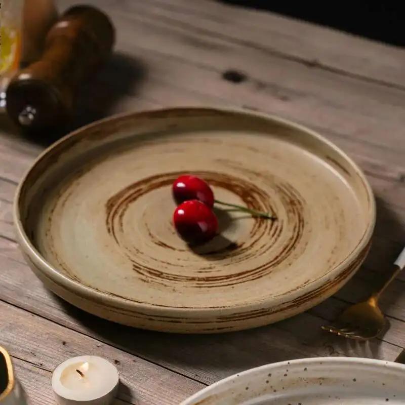 Japanese Ceramic Dinner Plate Steak Food Tray Tableware Straight Edge Flat Plate Salad Pasta Dish Dinnerware