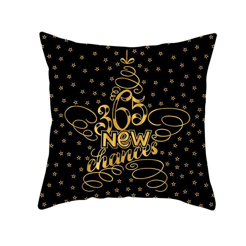 18" Merry Christmas Cushion Cover Home Decor Xmas Throw Pillow Case Gold Black