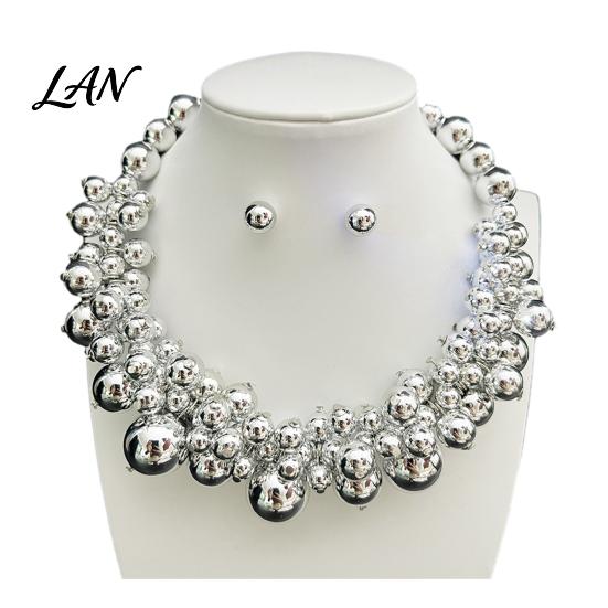 Faux Pearl Choker Necklace 1 Set Chunky Jewelry, Beaded And V-neck Accessory Earrings, Metallic for Women Dinner Parties Wedding Collarbone Enhancing