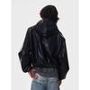 Blaexit American Retro Silhouette Leather Jacket for Men, High-End, Cool and Stylish, Hooded Short Leather Coat for Early Autumn