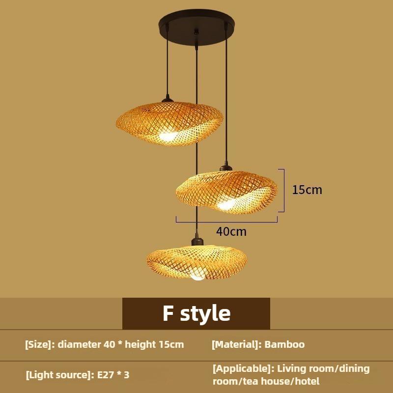 Bedroom Living Room Lantern Chandelier Stairs Retro Rattan Three-Head Hanging Light Bamboo Weaving Combination Creative Lamp