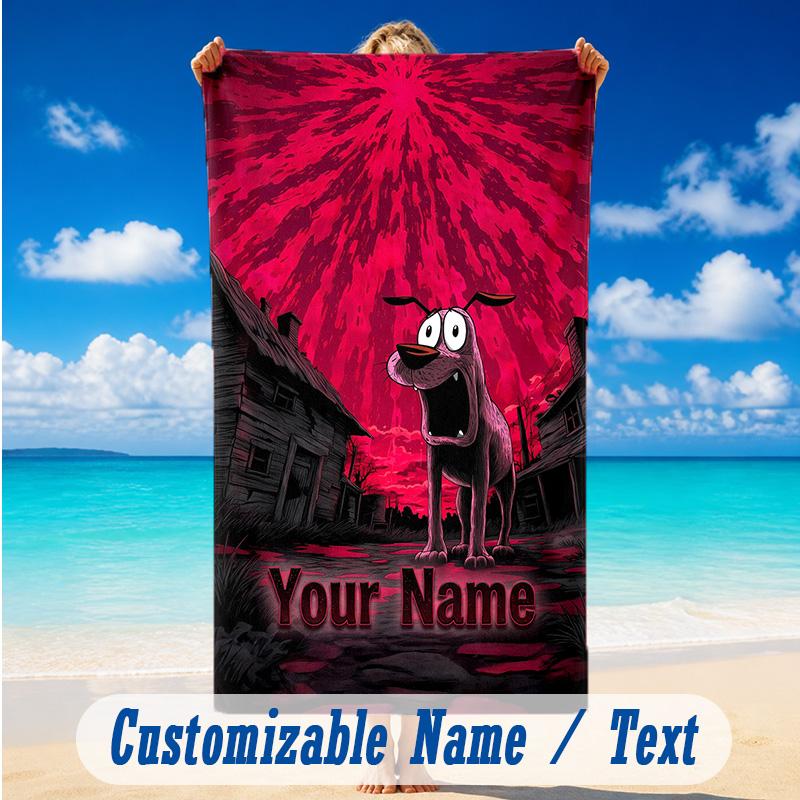 Beach Towel Custom Name Text, Quick Dry Large Towel For Beach HomeCourage the Cowardly Dog