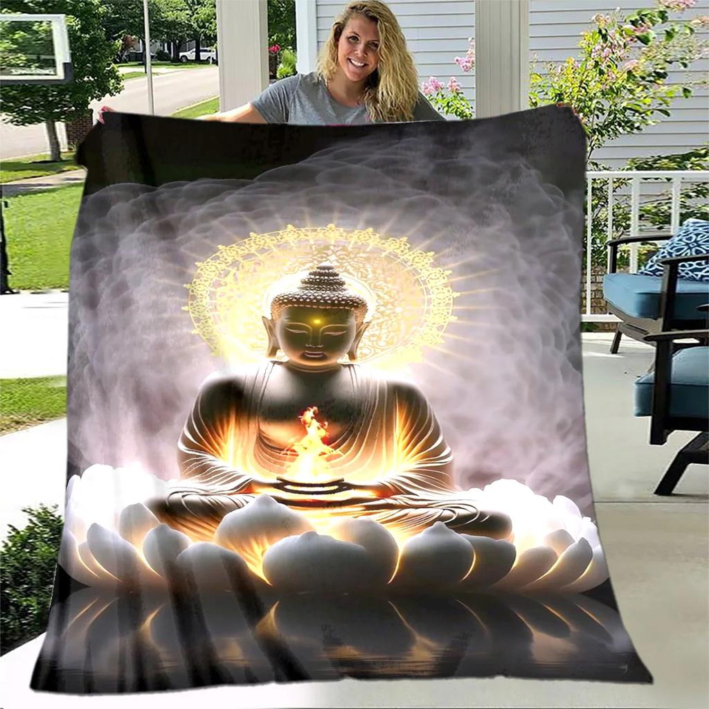 Coperta in Peluche Buddha Sakyamuni Bodhisattva Guanyin del Buddismo, Coperta in Flanella Coperta Plaid per Soggiorno Camera da Letto Letto Divano Preghiera