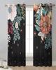 Bohemian Abstract Style Flowers Plants Black Sheer Curtains for Living Room Decor Window Curtains Kitchen Tulle Voile Curtains