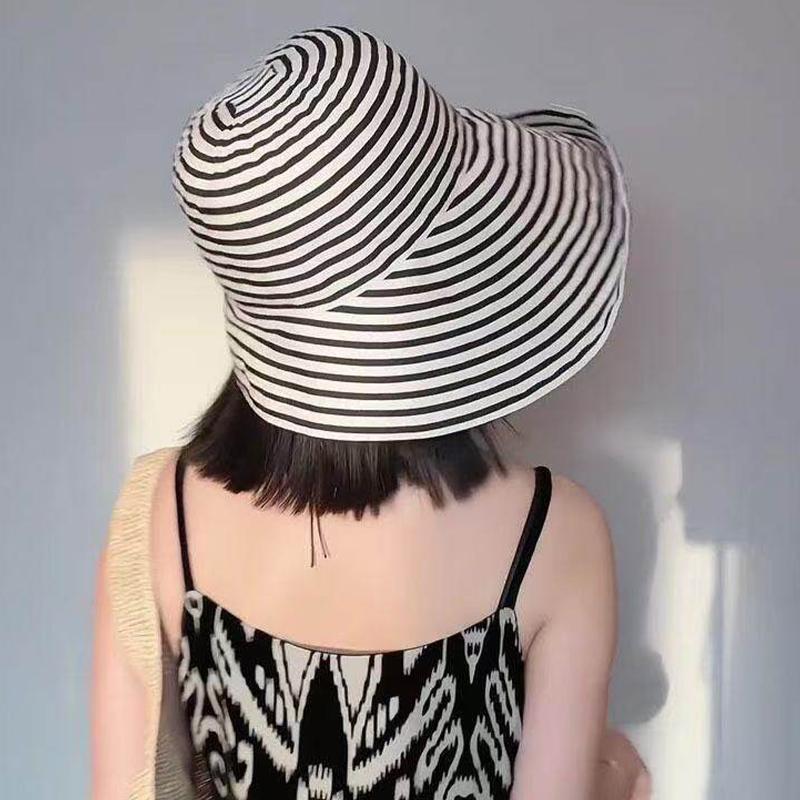 2026 Summer Versatile Foldable Color-Blocked Striped Wide-Brimmed Sun Hat For Beach Vacations And Sun Protection