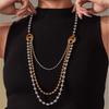 Two-tone Triple Layered Long Necklace In Stainless Steel 18k Gold Plated Beaded Sweater Chain Necklaces for Women