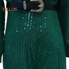 Women's Sequins Jumpsuits Long Sleeve V-Neck Shirt Sparkly Belted Wide Leg Romper Evening Party Overall Pants