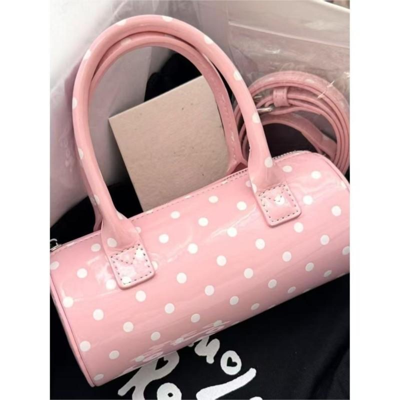 Korean Style Polka Dot Cylinder Handbag Sweet Cute Soft Fashion Women Boston Bag Ladies Leather Unique Shoulder Crossbody Bag