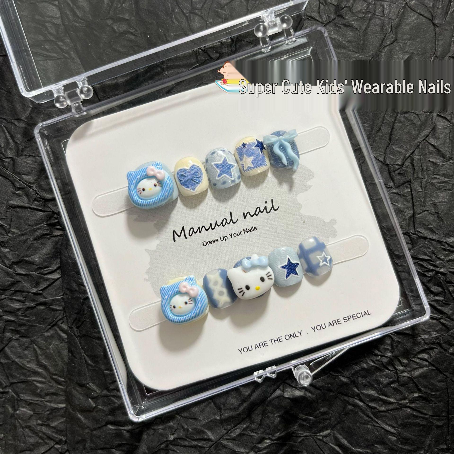 Ручная работа, милые мультяшные наклейки для нейл-арта для детей – Короткие, круглые, съемные (S126) XS (3-4 years)