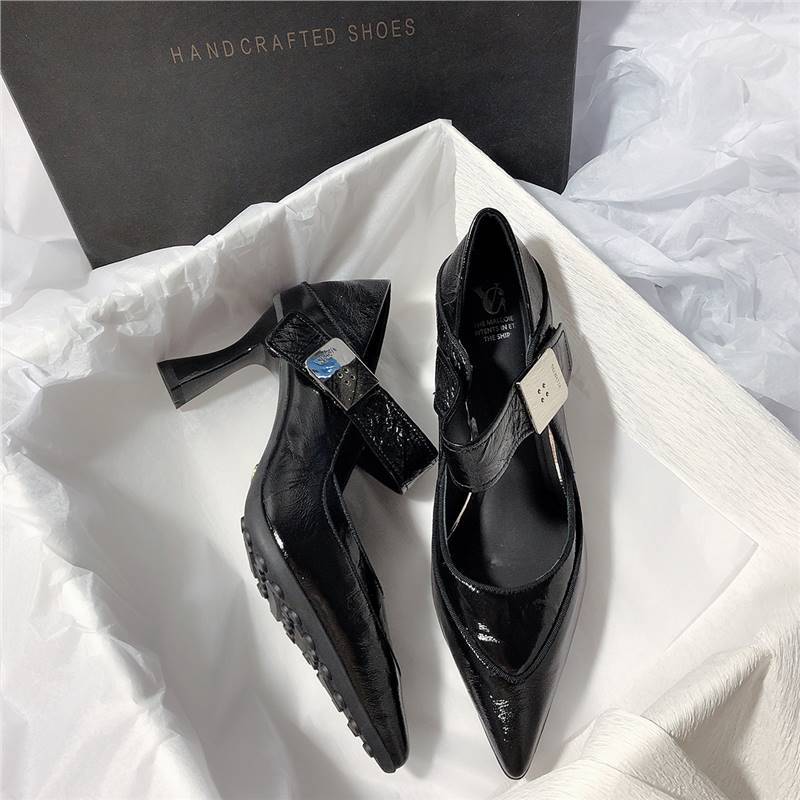 

Женские туфли-лодочки с острым носком и неглубоким вырезом, модные элегантные туфли на высоком каблуке из мягкой кожи для свадьбы, вечеринки, офиса, Zapatos De Mujer 34 чёрный