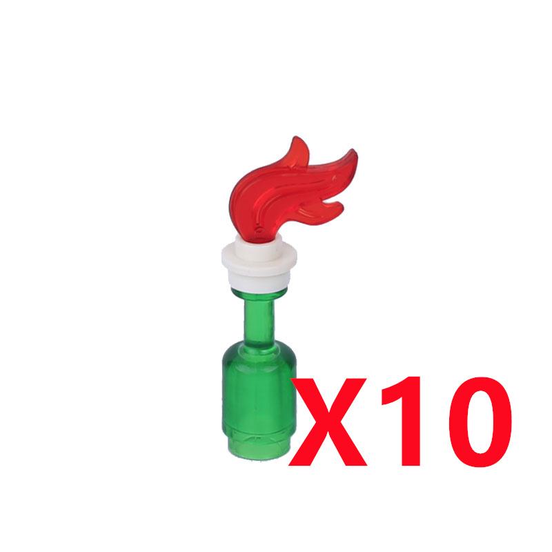 MOC Building Blocks Bonfire Flame Medieval Wine Bottle Accessories Set Candlestick Model Mini Brick Compatible Toy Gift DIY X019