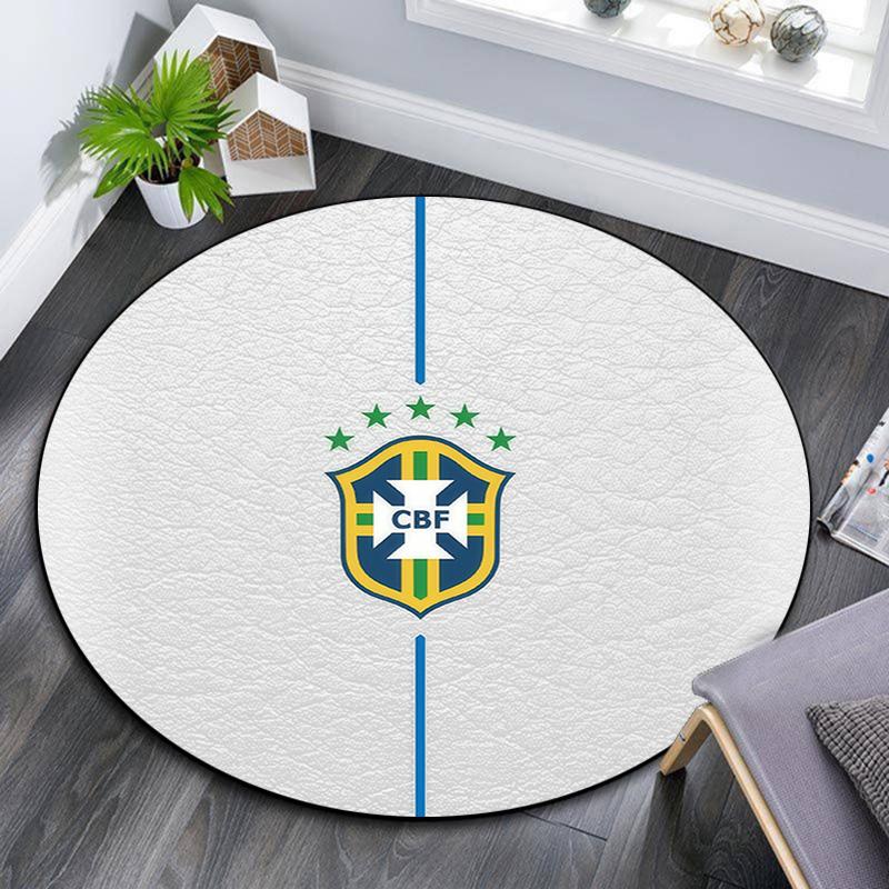 Brazil National Football Team2 Round Area Rug,Carpet Rug for Living Room Bedroom Sofa Playroom Decor,Non-slip Floor Mat