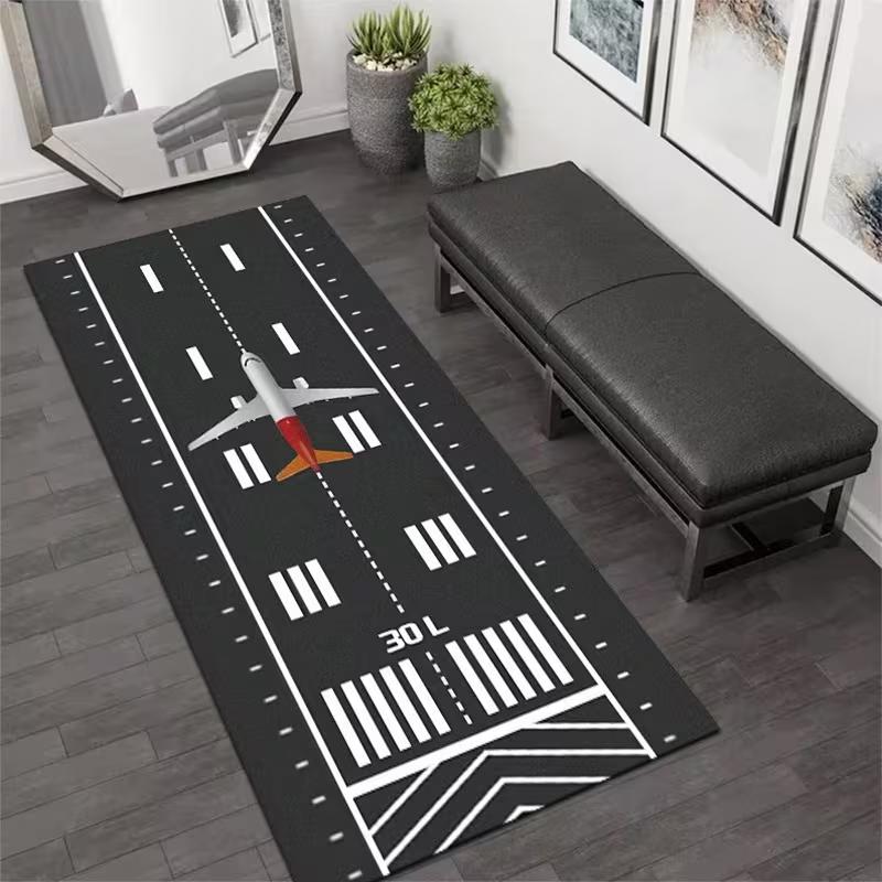 Aviation Runway Long Runner Rug Non Slip Hallway Entryway Carpet Soft Wear Resistant Kids Playroom Decor Mat