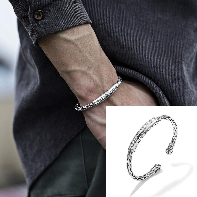 PANJBJ 925 Sterling Silver Irregular Geometry Texture Bangle Bracelet for Women Girl Minimalism Jewelry Gift Dropshipping