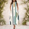 Women Plus Size Round Neck Sleeveless Geometric Printed A Line Long Dress With Side Pockets