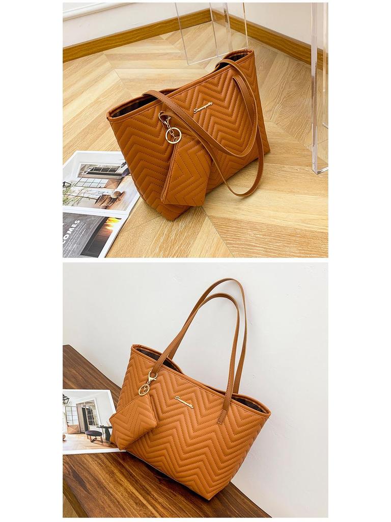 Women's Wavy Quilted Embroidered Tote Bag Set – 2024 Single Shoulder Large Bag