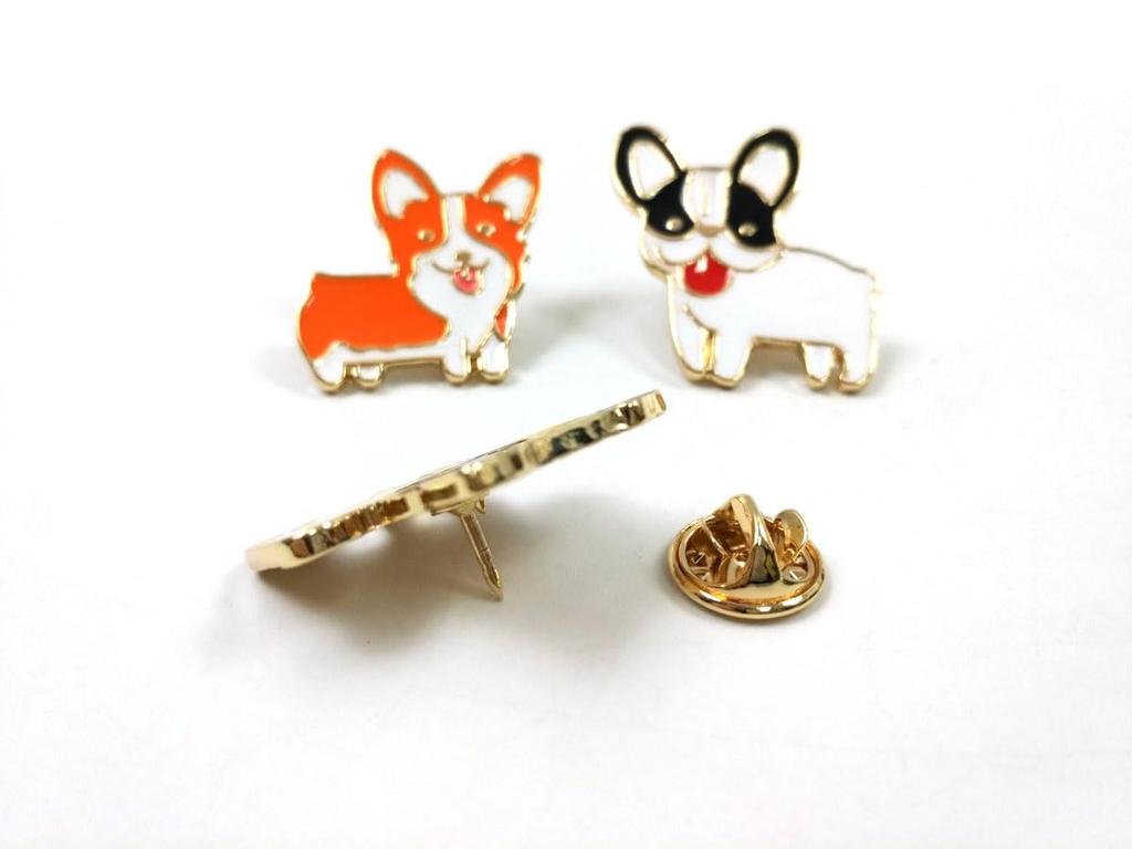 [F NODE] Dog Corgi, French Bulldog, and Pug Pin Badges, Set of 3. Stylish, cute, and versatile pins with butterfly clutches and catches. Fun, unique,