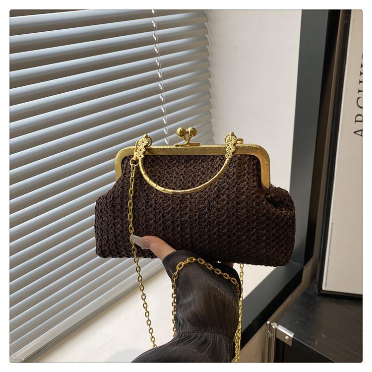 

Ретро сумка-клипса 2025 новая соломенная простая повседневная сумочка сумка через плечо сумка-мессенджер модная женская сумка