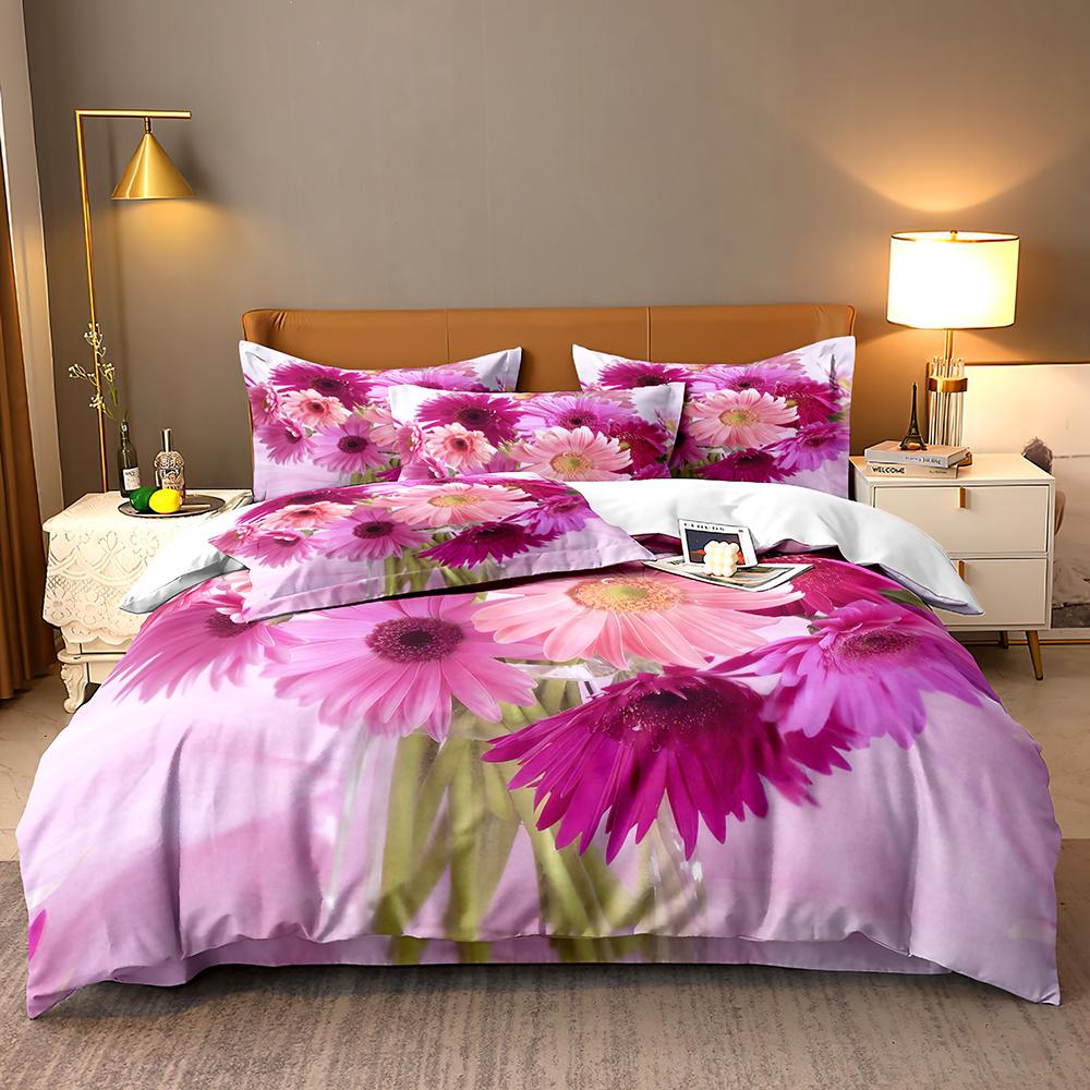 High-value beautiful flower digital printing bedding twill universal double quilt cover three-piece set 3Pcs