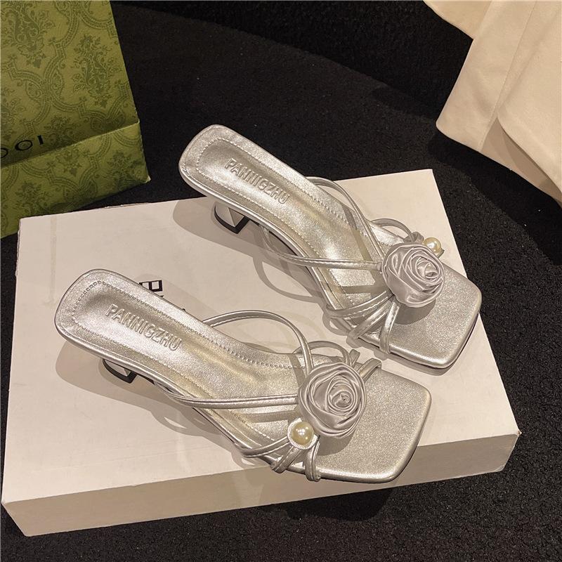 Stylish and Exquisite Beauty with Skirt Thick Heel Cool Slippers Women's 2025 New Temperament Versatile Wear Cool Slippers