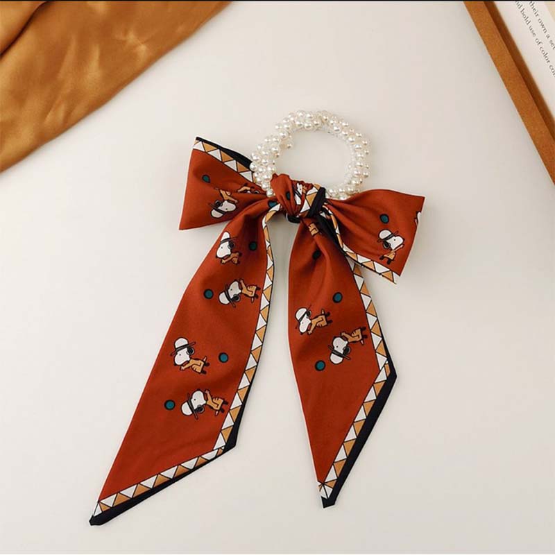 Fashion Pearl Scrunchies Ties Satin Long Ribbon Ponytail hair bundle Silk Floral Summer Hair Bands Accessories For Women Girls