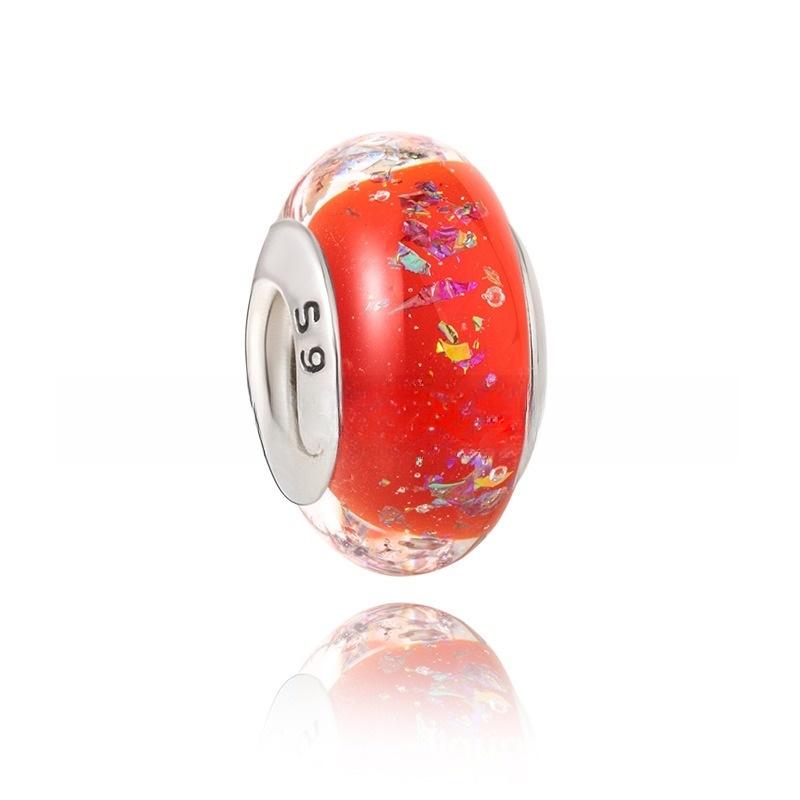Brand New Authentic Original Copper Metal Murano Glass Charm Bead Component Colorful Rainbow Snowflakes Stars Charm Bead Component Designed For