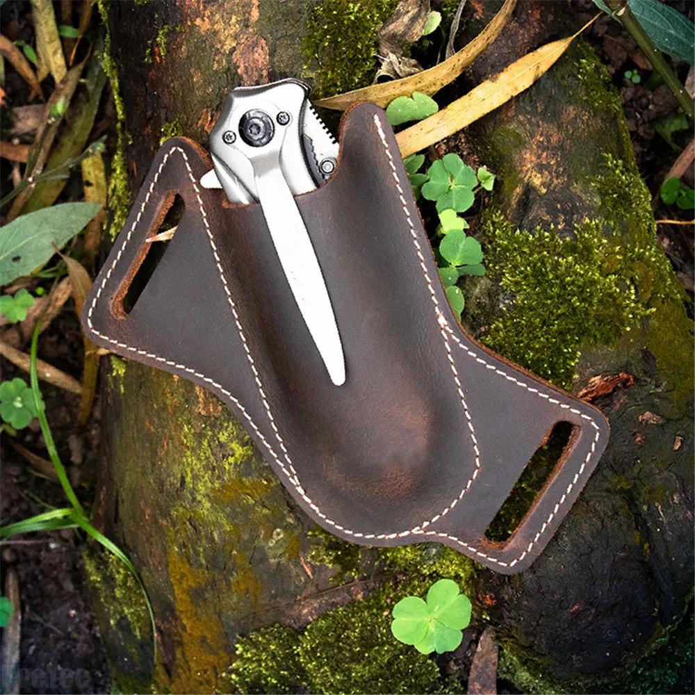 Leather Pocket EDC Belt for Man Folding Knife Sheath for 5 Inch Folding Cross Draw Right Side Carry Open Top 2025