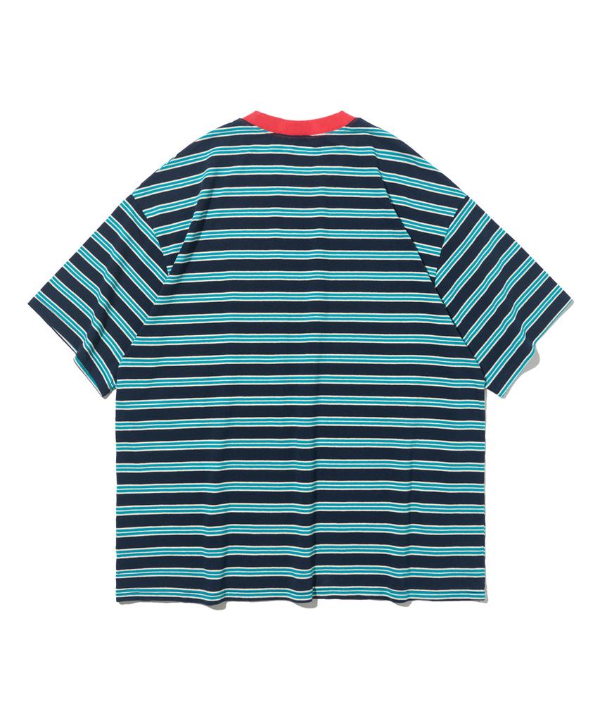 TAILOR STUDIO Classic Striped Short Sleeve T-Shirt (Navy/Mint)