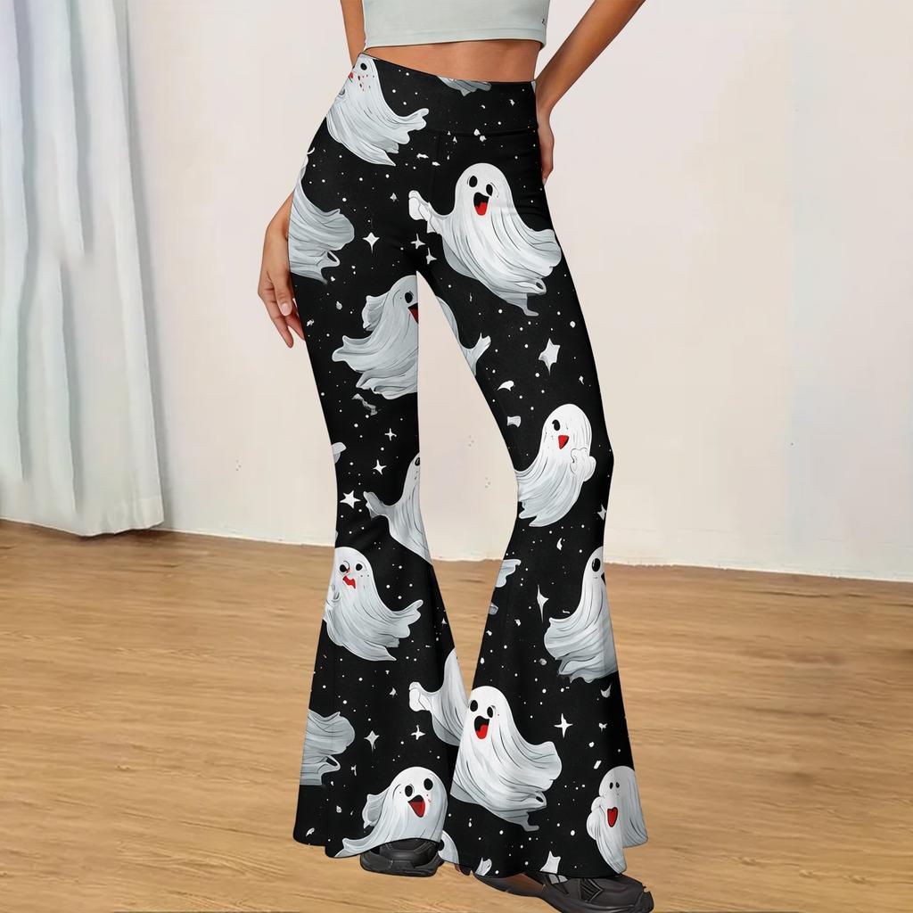 Women Casual Halloween Printed Flared Yoga Pants High Waist Stretch Bell Bottom Trousers for Fitness and Everyday Wear