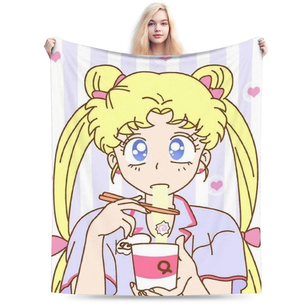 Sailor Moons Flannel Blanket Winter Soft Durable Bedding Throws for Girls Boys Couch Bed Novelty Bedspread Sofa Bed Cover