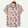 Men's Short Sleeved Shirt, European and American Casual Men's Shirt, Fun Dinosaur Pattern Short Sleeved Shirt, Youth Loose and V
