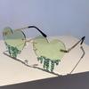 1/2 Pairs Heart Shaped Sunglasses with Rhinestones Women Fashion Rimless Rave Shades Trendy Original Design Sun Glasses