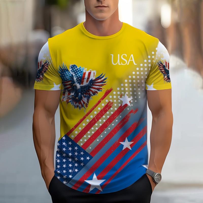 

American Flag Eagle Pattern T-Shirt For Men America USA 3D Print Tees Short Sleeve Sport XXS